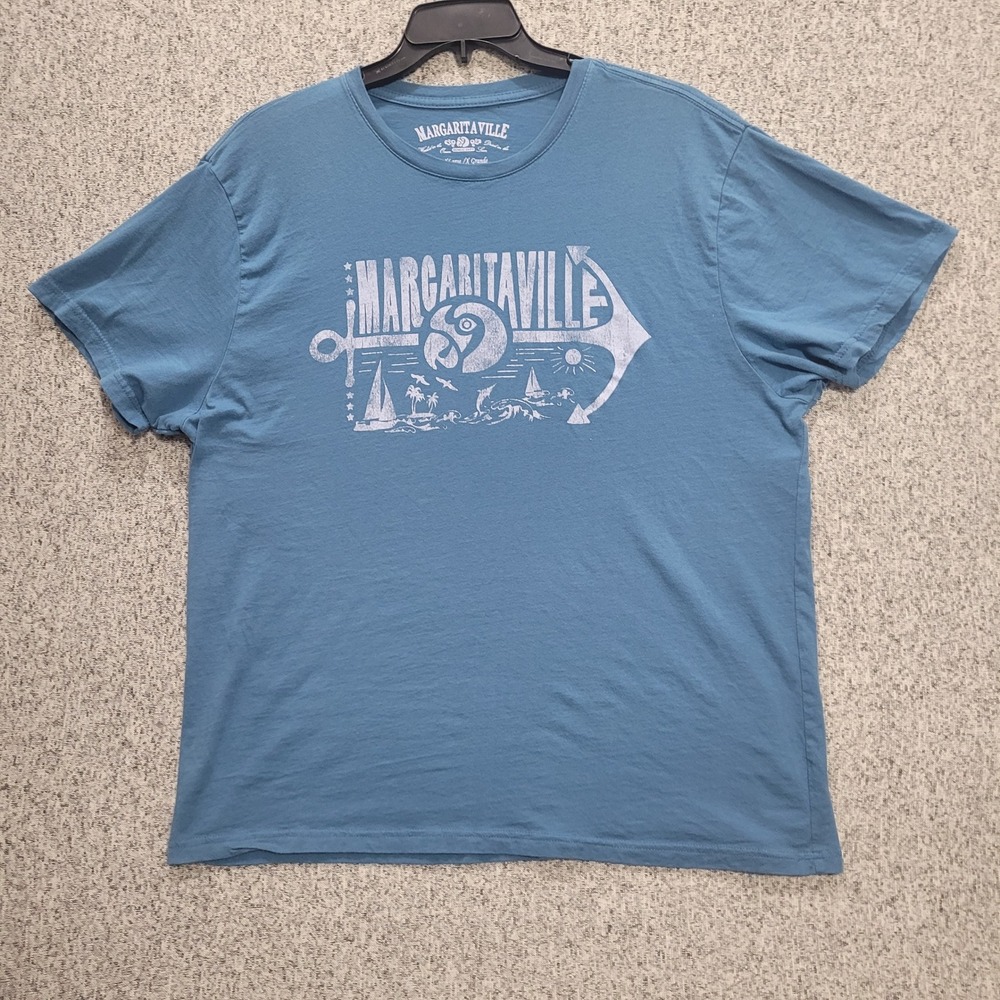 Margaritaville Mens Graphic T-Shirt Blue XL Anchor Parrot Nautical Short Sleeve